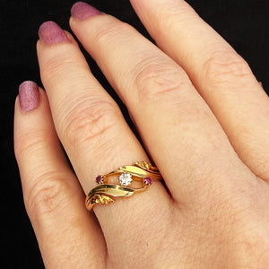 ANTIQUE ART NOUVEAU RUBY & DIAMOND RING 18ct GOLD