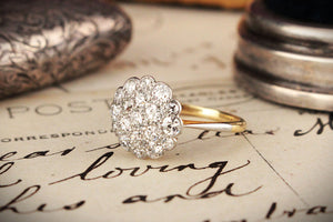 ANTIQUE c1920 1ct DIAMOND CLUSTER RING 18ct GOLD & PLATINUM