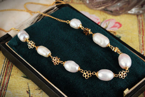 VINTAGE BAROQUE PEARL NECKLACE 14ct GOLD
