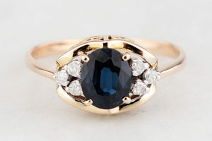 VINTAGE ESTATE SAPPHIRE & DIAMOND RING 18ct GOLD