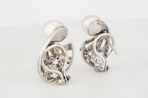 VINTAGE 1940s PEARL & 1.14ct DIAMOND EARRINGS 14ct GOLD