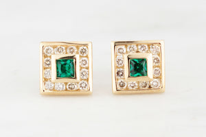 CONTEMPORARY EMERALD & DIAMOND EARRINGS 9ct GOLD