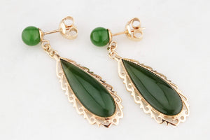 VINTAGE NEPHRITE JADE EARRINGS 14ct GOLD
