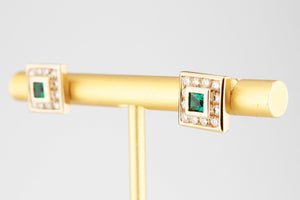 CONTEMPORARY EMERALD & DIAMOND EARRINGS 9ct GOLD