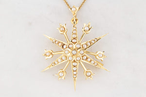 ANTIQUE AUSTRALIAN SEED PEARL STARBURST PENDANT/BROOCH 15ct GOLD