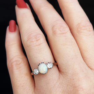 ANTIQUE SOLID OPAL & DIAMOND TRILOGY 18ct GOLD & PLATINUM