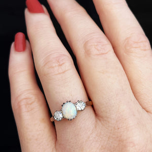 ANTIQUE SOLID OPAL & DIAMOND TRILOGY 18ct GOLD & PLATINUM