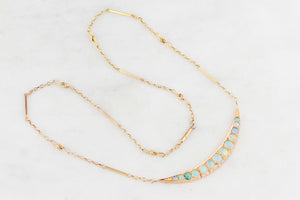 ANTIQUE EDWARDIAN OPAL CRESCENT MOON NECKLACE 15ct GOLD