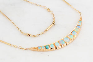 ANTIQUE EDWARDIAN OPAL CRESCENT MOON NECKLACE 15ct GOLD