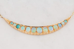 ANTIQUE EDWARDIAN OPAL CRESCENT MOON NECKLACE 15ct GOLD