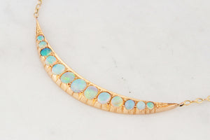 ANTIQUE EDWARDIAN OPAL CRESCENT MOON NECKLACE 15ct GOLD