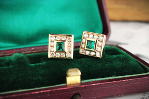 CONTEMPORARY EMERALD & DIAMOND EARRINGS 9ct GOLD
