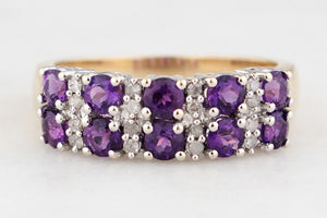 VINTAGE AMETHYST & DIAMOND RING 9ct GOLD