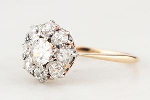 EDWARDIAN ANTIQUE 1.01ct DIAMOND CLUSTER RING 14ct GOLD
