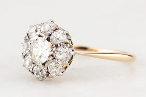 EDWARDIAN ANTIQUE 1.01ct DIAMOND CLUSTER RING 14ct GOLD
