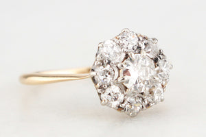 EDWARDIAN ANTIQUE 1.01ct DIAMOND CLUSTER RING 14ct GOLD
