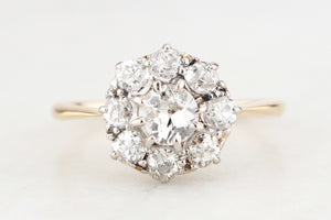EDWARDIAN ANTIQUE 1.01ct DIAMOND CLUSTER RING 14ct GOLD