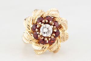VINTAGE 1940’s DIAMOND & GARNET CLUSTER RING 14ct GOLD