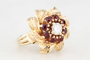 VINTAGE 1940’s DIAMOND & GARNET CLUSTER RING 14ct GOLD