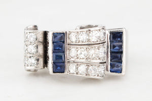 VINTAGE 1940’s SAPPHIRE & DIAMOND TANK RING PLATINUM