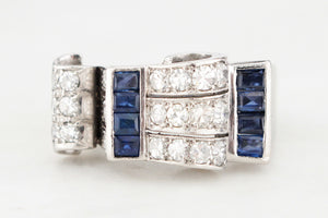 VINTAGE 1940’s SAPPHIRE & DIAMOND TANK RING PLATINUM