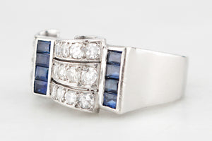 VINTAGE 1940’s SAPPHIRE & DIAMOND TANK RING PLATINUM