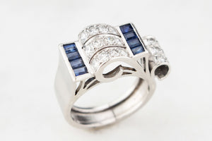 VINTAGE 1940’s SAPPHIRE & DIAMOND TANK RING PLATINUM