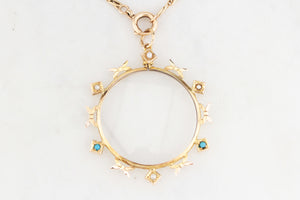 ANTIQUE AUSTRALIAN SEED PEARL & TURQUOISE PHOTO LOCKET 9ct GOLD