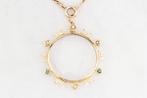 ANTIQUE AUSTRALIAN SEED PEARL & TURQUOISE PHOTO LOCKET 9ct GOLD