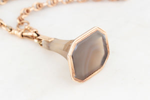 ANTIQUE GEORGIAN c1840 BANDED AGATE FOB SEAL PENDANT 9ct GOLD