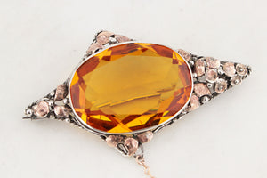 ANTIQUE AUSTRALIAN ARTS & CRAFTS CITRINE BROOCH STERLING SILVER & 9ct GOLD