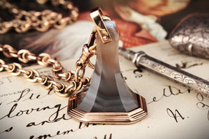 ANTIQUE GEORGIAN c1840 BANDED AGATE FOB SEAL PENDANT 9ct GOLD