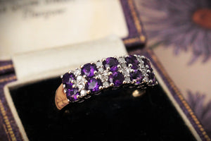 VINTAGE AMETHYST & DIAMOND RING 9ct GOLD