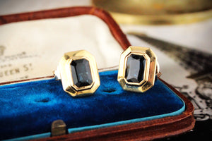 VINTAGE ESTATE 3.80ct SAPPHIRE STUD EARRINGS 18ct GOLD