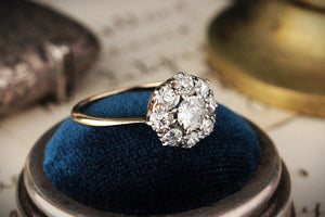 EDWARDIAN ANTIQUE 1.01ct DIAMOND CLUSTER RING 14ct GOLD