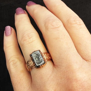 ANTIQUE VICTORIAN HEMATITE INTAGLIO RING 14ct ROSE GOLD