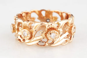 VINTAGE DESIGNER DIAMOND FLORAL ETERNITY BAND 18ct GOLD BY STUART DEVLIN