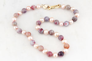 TOURMALINE & PEARL NECKLACE 9ct GOLD