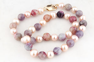 TOURMALINE & PEARL NECKLACE 9ct GOLD