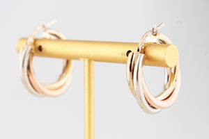 VINTAGE UNOAERRE TRIPLE HOOP EARRINGS 9ct TRI-COLD