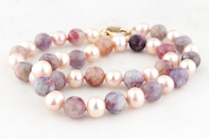 TOURMALINE & PEARL NECKLACE 9ct GOLD