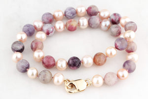 TOURMALINE & PEARL NECKLACE 9ct GOLD