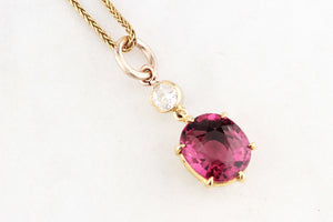 ANTIQUE c1900 TOURMALINE & OLD EUROPEAN CUT DIAMOND PENDANT 18ct GOLD