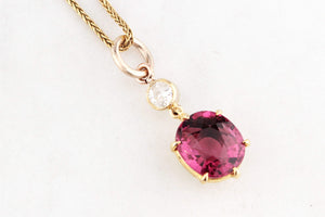 ANTIQUE c1900 TOURMALINE & OLD EUROPEAN CUT DIAMOND PENDANT 18ct GOLD