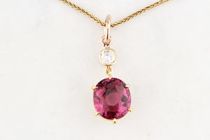 ANTIQUE c1900 TOURMALINE & OLD EUROPEAN CUT DIAMOND PENDANT 18ct GOLD