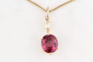 ANTIQUE c1900 TOURMALINE & OLD EUROPEAN CUT DIAMOND PENDANT 18ct GOLD