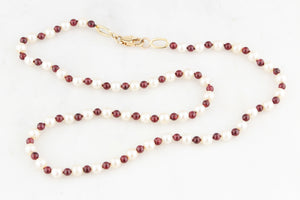 BESPOKE GARNET & PEARL NECKLACE 14ct GOLD