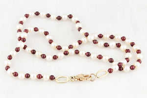 BESPOKE GARNET & PEARL NECKLACE 14ct GOLD