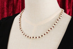 BESPOKE GARNET & PEARL NECKLACE 14ct GOLD
