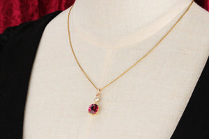 ANTIQUE c1900 TOURMALINE & OLD EUROPEAN CUT DIAMOND PENDANT 18ct GOLD